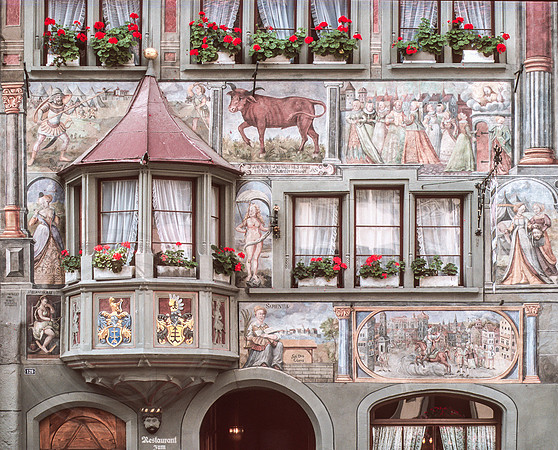 "House of the Red Ox with painted frescos at Stein-am-Rhein, Switzerland"